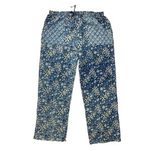 APRIL CORNELL Blue Paisley Cotton Batik Pull On Lounge Pants Size Large Pockets